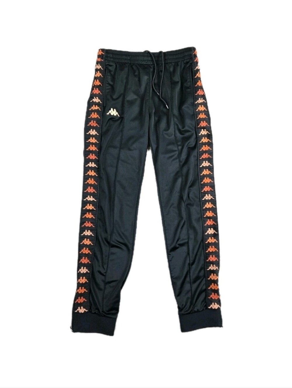 Kappa 222 Banda Jogger Pants Medium Black Orange Logo Zip Bottom Hem Travel